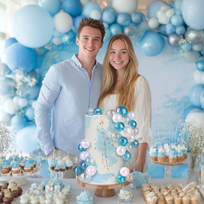 32 PCS Ball Cake Topper Bubble Mini Balloon Topper Ball Cake Picks for Birthday Party Wedding Decoration Supplies