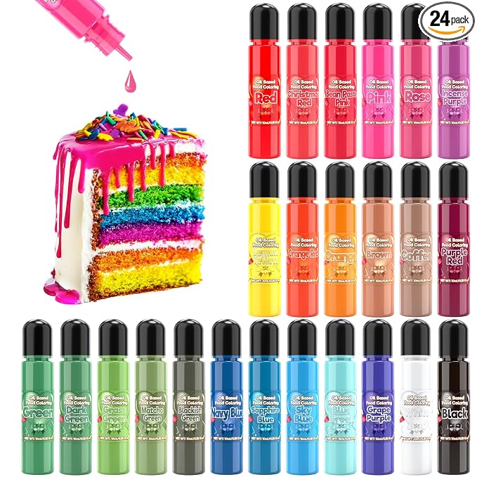 24 Color Oil Based Food Coloring Set, 8.4 Fl. Oz, Concentrated Oil Based Food Coloring for Chocolate Melts Candy Cake 0.35 Fl. Oz (10ml)/Bottles