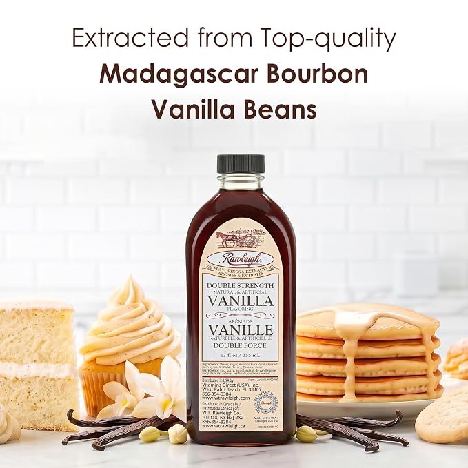 Rawleigh Double Strength Vanilla Flavoring – 2X Concentrated Vanilla from Pure Bourbon Madagascar Beans | Rich Baking Flavor, Use Less | 12 fl oz Value Size | Cost-Effective Alternative to Pure Vanilla Extract