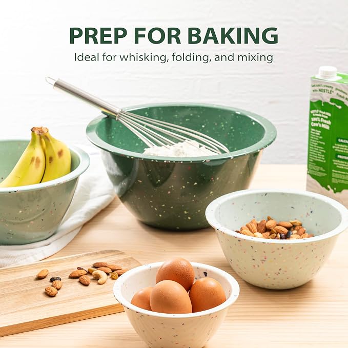 bzyoo Confetti Nesting Mixing Bowls Set - 4-Piece Colorful Kitchen Bowls (18oz, 1.25QT, 2.5QT, 4QT) - BPA-Free, Dishwasher Safe, Space-Saving Design Green Colors