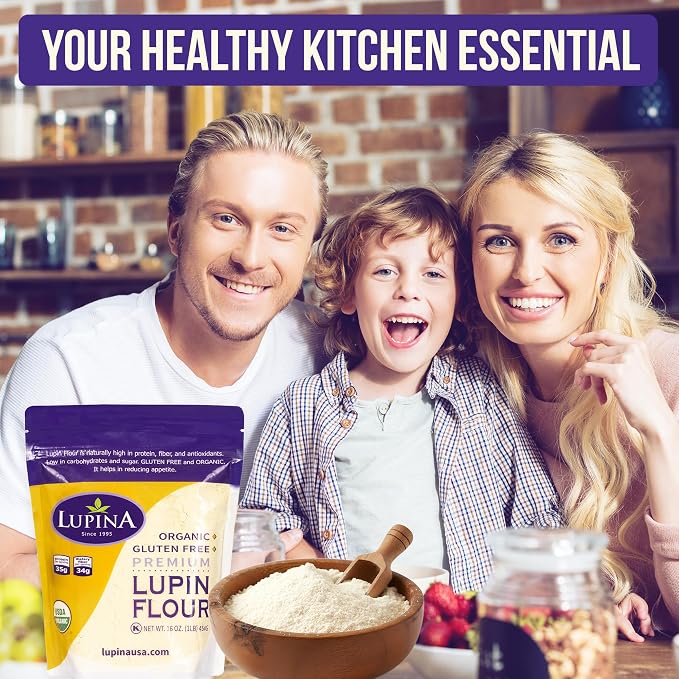 Lupina Organic Gluten-Free Lupin Flour – Pack 2 –16 oz- High-Protein, High-Fiber, Low-Carb Plant-Based Flour – Non-GMO Vegan Superfood for Baking, Smoothies & Healthy Cooking