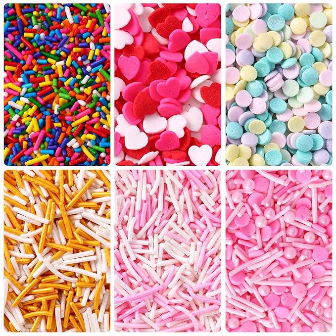 Valentine Sprinkles for Cake Decorating 6 Packs Red Heart Rainbow Jimmies Sprinkles Sugar Candy Sprinkles for Baking Cookies Ice Cream Cupcake Topper Birthday Party Anniversary Celebration