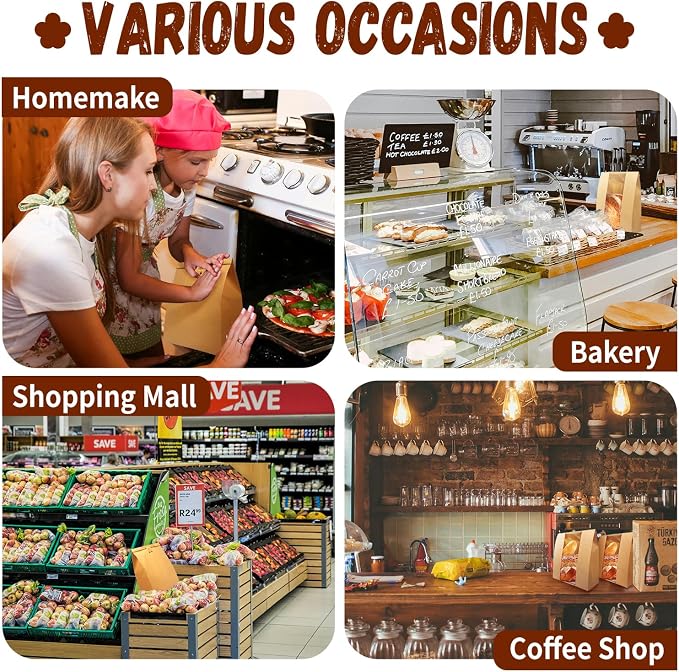 130 Pack Large Bread Bags for Homemade Sourdough Bread - Kraft Paper Storage Bakery Bags with Clear Window Bonus 150 Seal Stickers for Sourdough Sandwich (13.7x8.2x3.5 Inches, Brown)