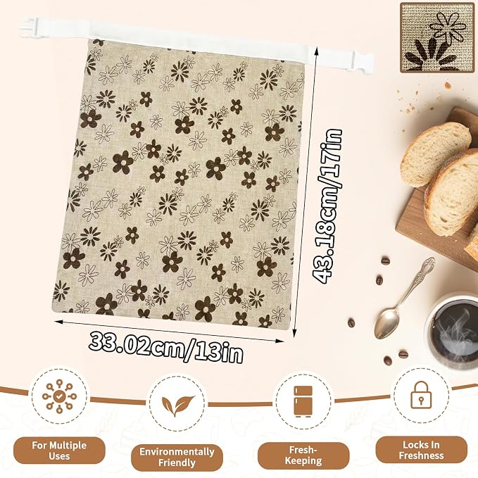 Reusable Beeswax Bread Bags-17"x13" Large Bread Bags for Sourdough & Homemade Cloth BreadBags Keeps Fresh Longer 2Pack (Flower Pattern)