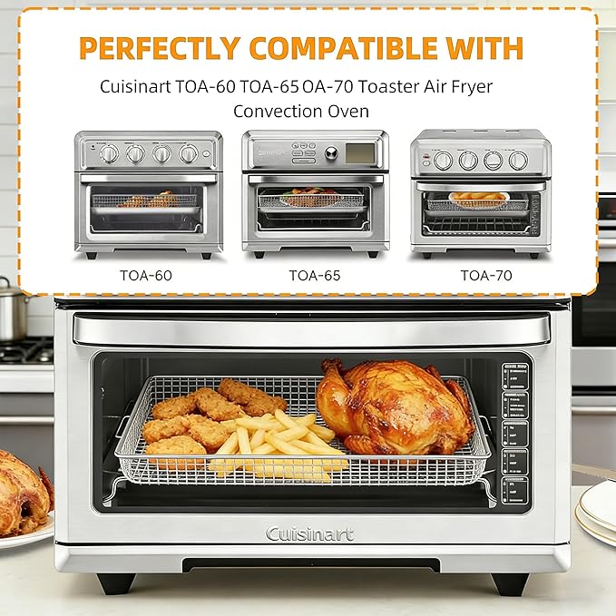 2Pcs Steel Air Fryer Tray Replacement for Cuisinar TOA-060/065 Toaster Oven | 12.4"x11" Basket and Tray Baking Sheet Pan Convection Oven Accessories Parts for Baking & Cookie Sheets/Broiling, Non‑Stick