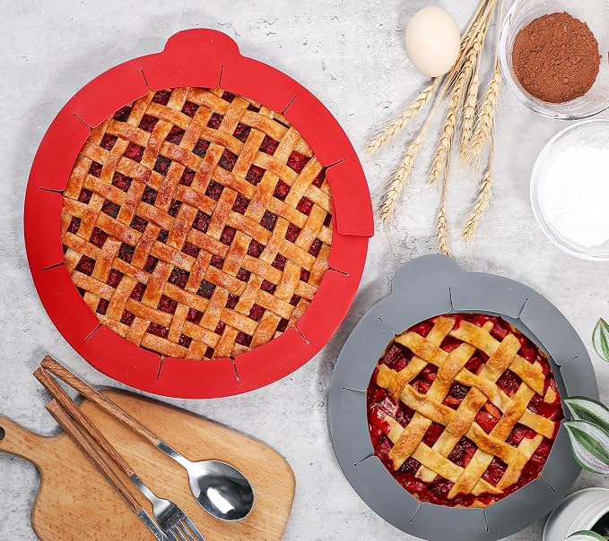 Webake Pie Crust Protector Shield Adjustable Pie Crust Shield Fits 11.5-9 Inch Pie Pan, LFGB Platinum Silicone Pinch Test Passed, for Baking Party Pie Tart, Pack of 2