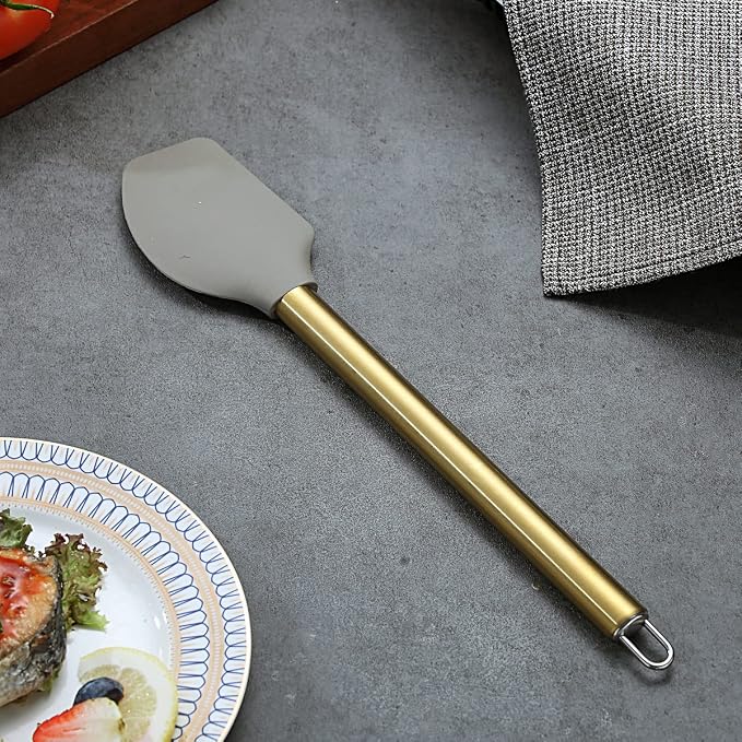 Gold Spatulas, Berglander Non-stick Silicone Flexible Scrapers Baking Mixing Tool With Titanium Gold Plating Handle, Baking Tools, Heat Resistant, Dishwasher Safe, Easy to Clean