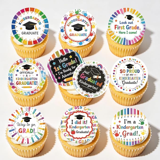 60 PCS Edible Kindergarten Graduation Cupcake Toppers 2026 Preschool Graduation Theme Cupcake Picks Class of 2026 Congrats Grad Cap Cake Decorations for 2026 Kindergarten Graduations Party Supplies