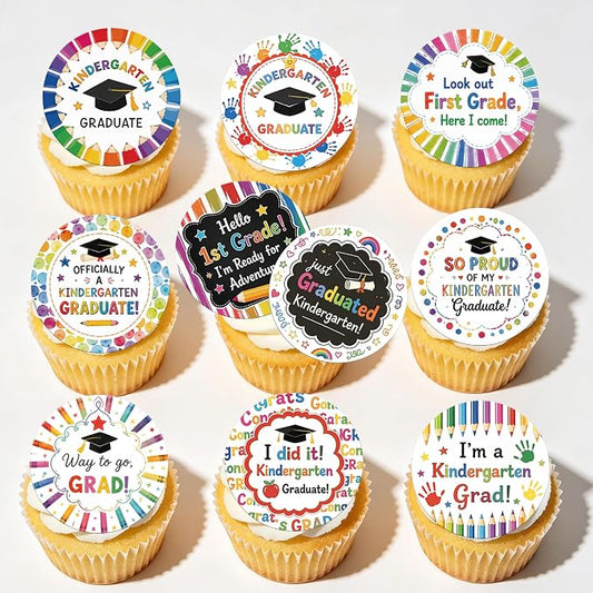 60 PCS Edible Kindergarten Graduation Cupcake Toppers 2026 Preschool Graduation Theme Cupcake Picks Class of 2026 Congrats Grad Cap Cake Decorations for 2026 Kindergarten Graduations Party Supplies