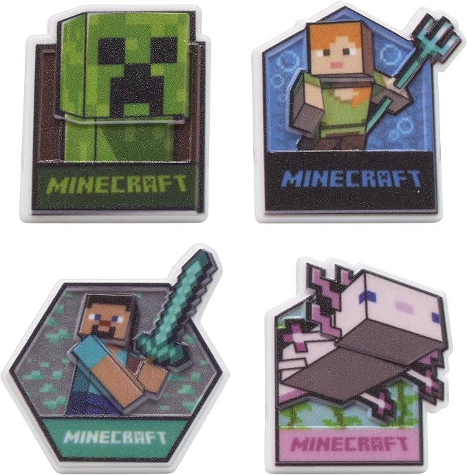 DecoPac Minecraft Lush Finds Rings, Cupcake Decorations Featuring Creeper, Alex, Steve and Axolotl! Multicolored 3D Food Safe Cake Toppers – 24 Count (Pack of 2)