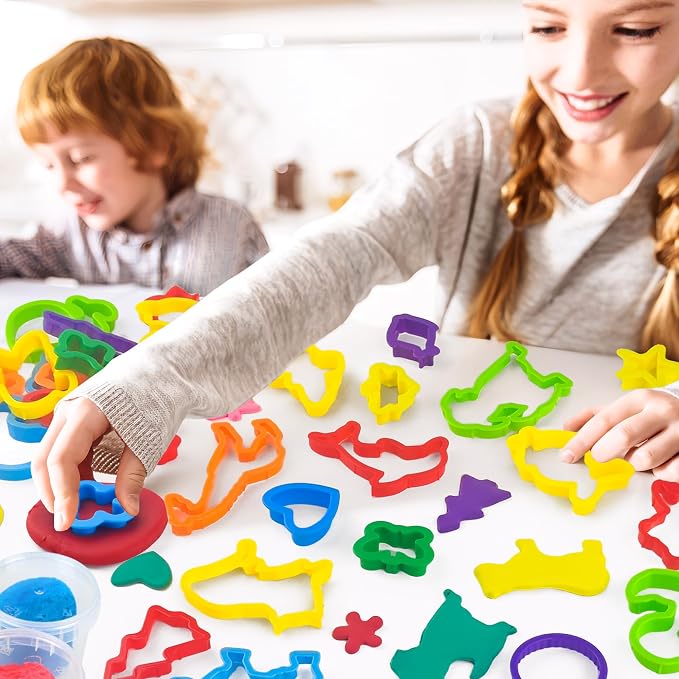 Dough Play Tools Set for Kids, 32 PCS Dough Accessories with Animal Molds and Shaped Cutters, Plastic Cutters Toys for Toddlers, Mixed Colors and Random Colors