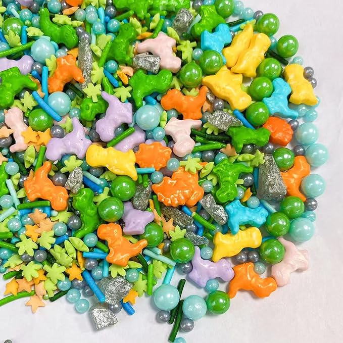 PhilaeEC Dinosaur Sprinkles Cake Decoration Dinosaur Peals Mix Candy Edible Cookie Cupcake Toppers Birthday Party Valentines Halloween Christmas Supplies 3.53oz