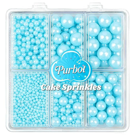 Pearl Sprinkles for Cake Decorating, 4 Sizes Sugar 130g/4.6oz, Cupcake, Ice Cream, Donuts, Macaron Toppings Supplies (2mm, 4mm, 7mm, 1cm) (Light Blue)