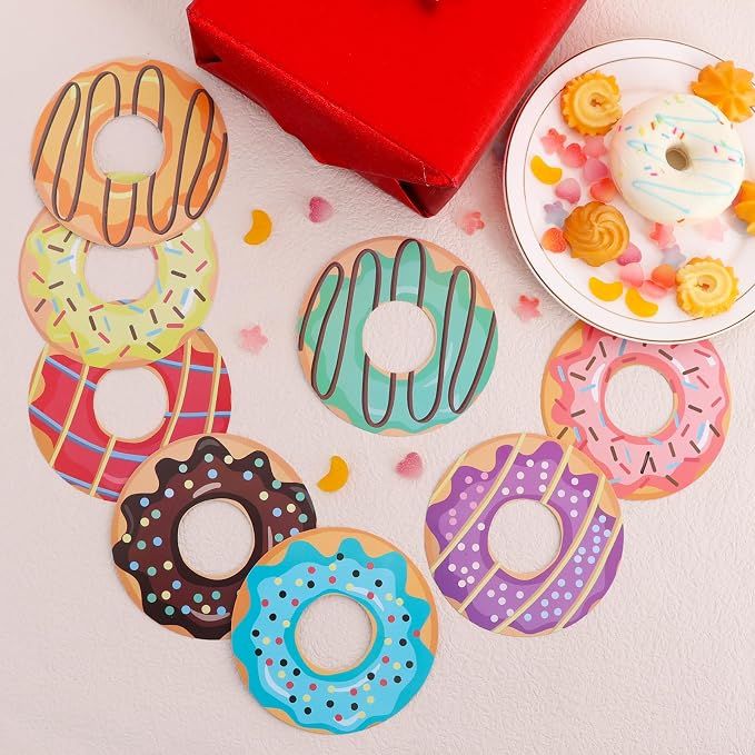 Vuzvuv 90Pcs 5In Doughnut Paper Cutouts with 180Pcs Glue Points,Doughnut Cut Outs Bulletin Board Decorations for Birthday Party Theme Decor Supplies