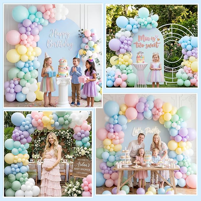 SNLN Blue Pastel Balloon Arch Kit, 140Pcs Macaron Blue Green Purple Yellow White Balloons for Baby Shower Gender Reveal Birthday Wedding Bridal Shower Party Decorations