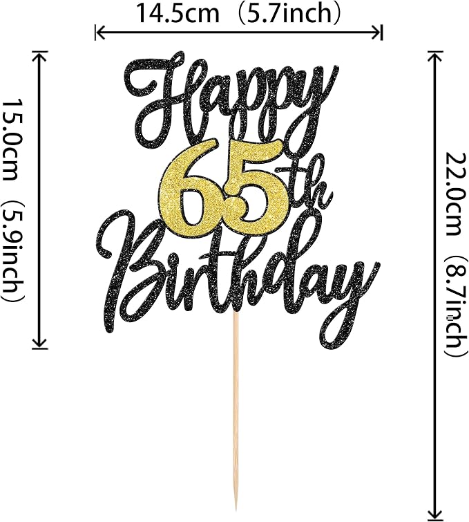 1 PCS Happy 65th Birthday Cake Topper Black Gold Glitter Cheers to 65 Years Birthday Cake Pick 65 Fabulous Cake Decoration for Happy 65th Birthday Anniversary Party Decorations Supplies