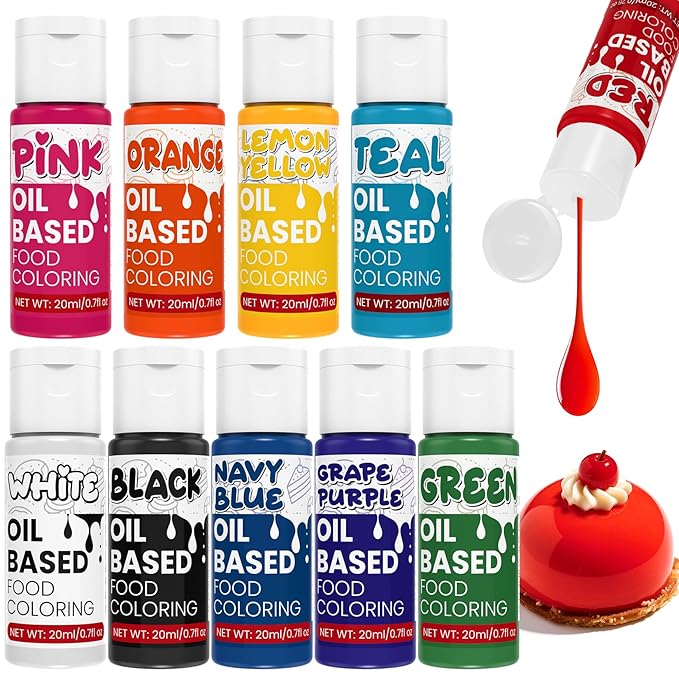 Oil Based Food Coloring - 10 Colors x 20ml Food Coloring for Chocolate, High Concentration Food Grade Food Dye for Baking, Candy, Icing, Fondant, Cake Decoration - 0.7 Fl.Oz/bottles