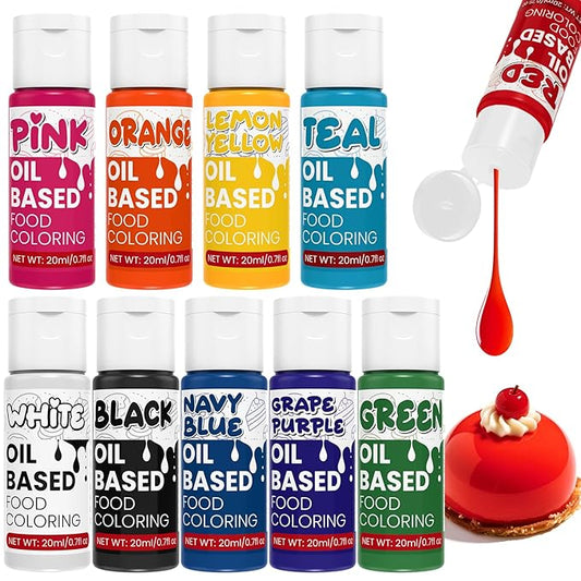 Oil Based Food Coloring - 10 Colors x 20ml Food Coloring for Chocolate, High Concentration Food Grade Food Dye for Baking, Candy, Icing, Fondant, Cake Decoration - 0.7 Fl.Oz/bottles