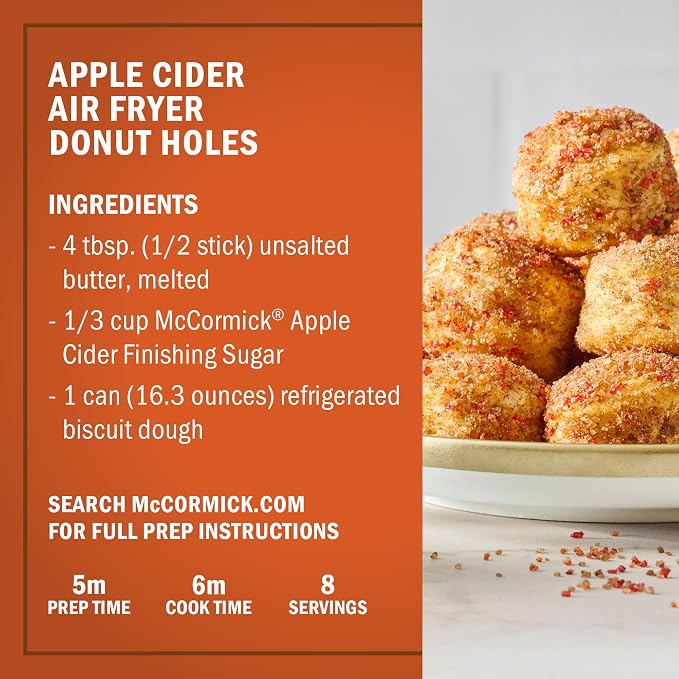 McCormick Finishing Sugar, Apple Cider, Limited Edition, Sweet Blend of Tart Apple and Warm Spices, For French Toast, Cookies, Muffins, Pancakes, Donuts, and More, 3.61 oz (Pack of 2)