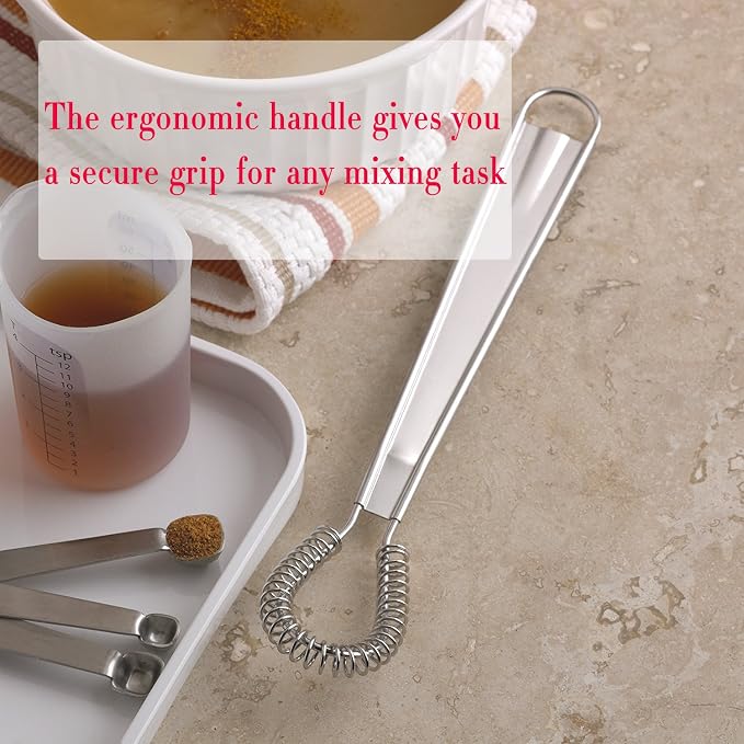 Best Utensils Stainless Steel Mini Egg Whisk Beater Handheld Milk Frother Foamer Foaming Creamy Coffee Mixer Spring Sauce Blender Kitchen Accessories, Pack of 2