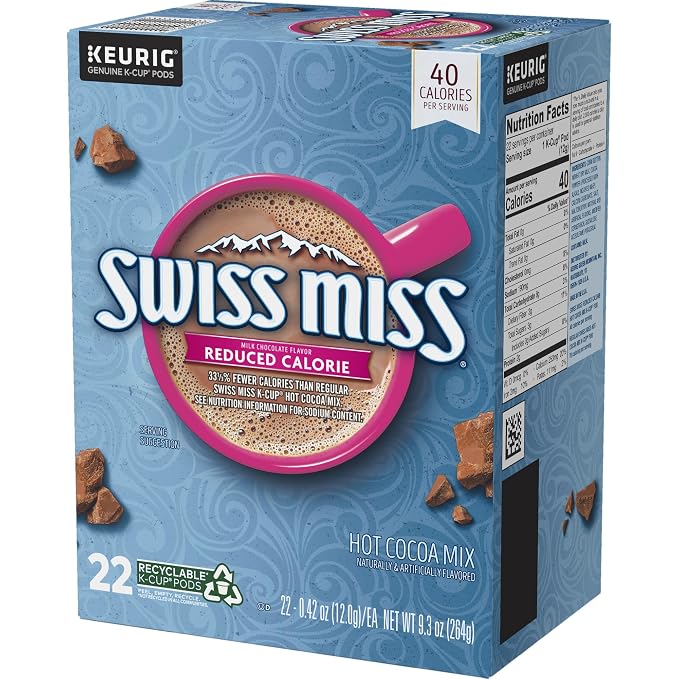 Swiss Miss Reduced Calorie Hot Cocoa, Keurig Single Serve K-Cup Pods, 88 Count (4 Packs of 22)