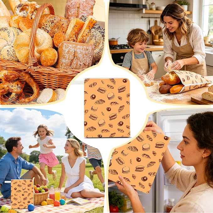 2 Pack Wide Zipper Access Beeswax Bread Bags for Sourdough Bread, Reusable Organic Linen Beeswax Bread Bag for Homemade Sourdough for Homemade Bag to Keep Fresh Longer, Kitchen Storage (Brown)