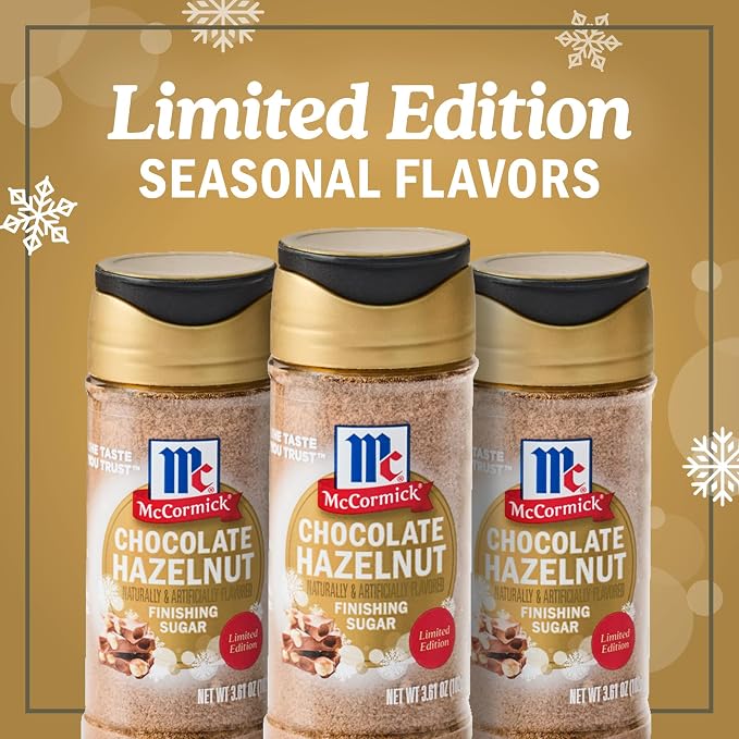 McCormick Finishing Sugar, Chocolate Hazelnut, Limited Edition, Rich Cocoa and Roasted Hazelnut Notes, For Cookies, Ice Cream, Dessert, Beverages, and More, 3.61 oz (Pack of 2)