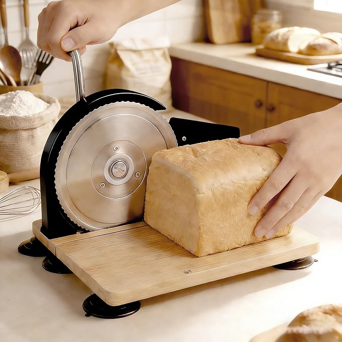 Manual Bread Slicer for Sourdough Bread, Adjustable Thickness Foldable Bread Cutter with Hand Crank, Stainless Steel Blade, Black