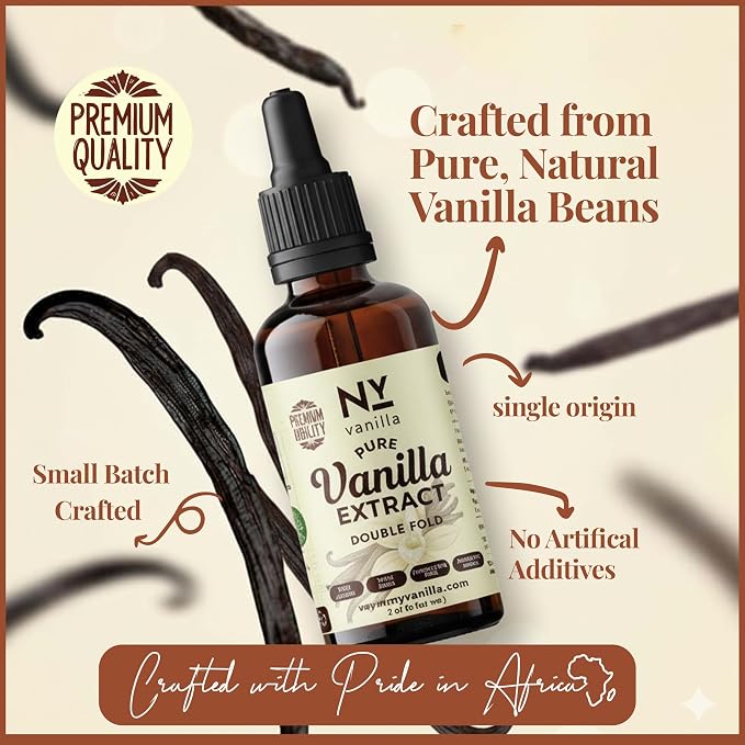 3.4oz Pure Vanilla Extract, 100% Double fold Vanilla Extract For Baking, Cooking, Drinks & Desserts, Vegan, Sugar Free. by NYVanilla