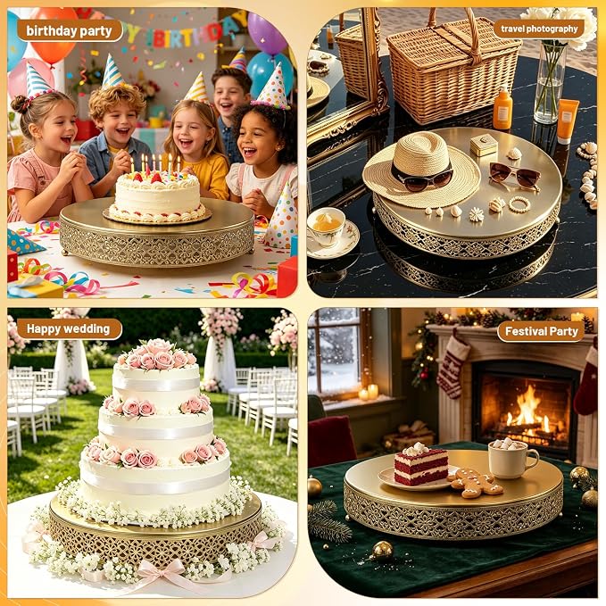 Cake Stand, Metal Round Cupcake Dessert Stand Cake Display Holder Cookies Fruit Serving Tray Decor for Wedding Party Birthday Baby Showers Anniversary (16in, Gold)