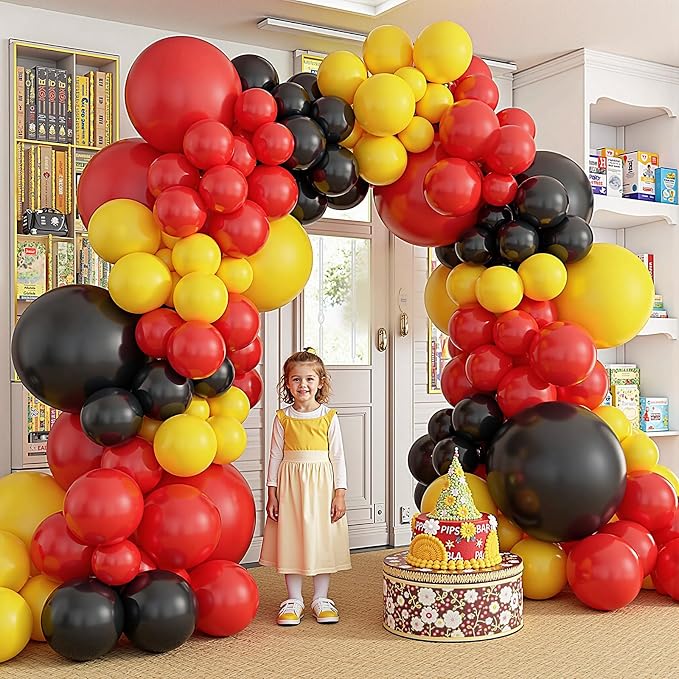 412Pcs Red Yellow Black Balloon Garland Arch Kit,18 12 10 5 Different Sizes Latex Party Balloons for Baby Shower Wedding Graduation Cartoon Game Theme Birthday Party Decorations