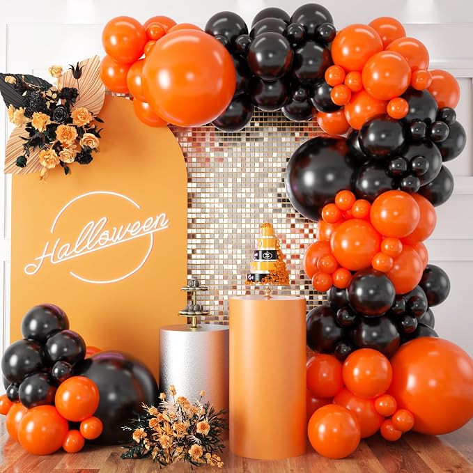 Black and Orange Balloon Arch Kit, Orange and Black Balloon Garland Kit with Different Sizes 18/12/10/5 inch Latex Balloons for Graduation Basketball Construction Theme Birthday Party Decorations