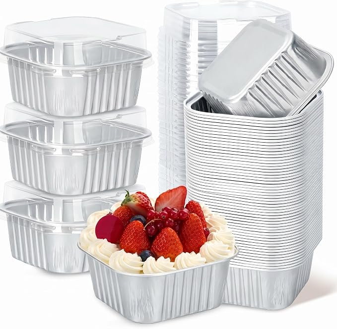 30Pack 5oz Silver Mini Cake Pans with Lids Baking Cups Aluminum Foil Pans Tins, Individual Dessert Cups Containers for Sales,Party,Picnicsilver