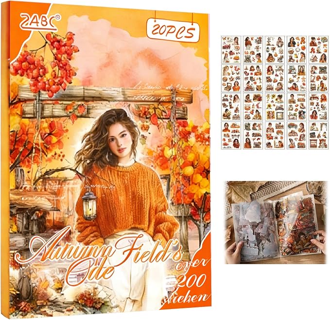 Sticker Book for Adults – 20 Pre-Cut PET Aesthetic Journaling Stickers, Poems on Seasons, Scrapbooking & Bullet Journal Supplies, DIY Crafts, Planners & Collages