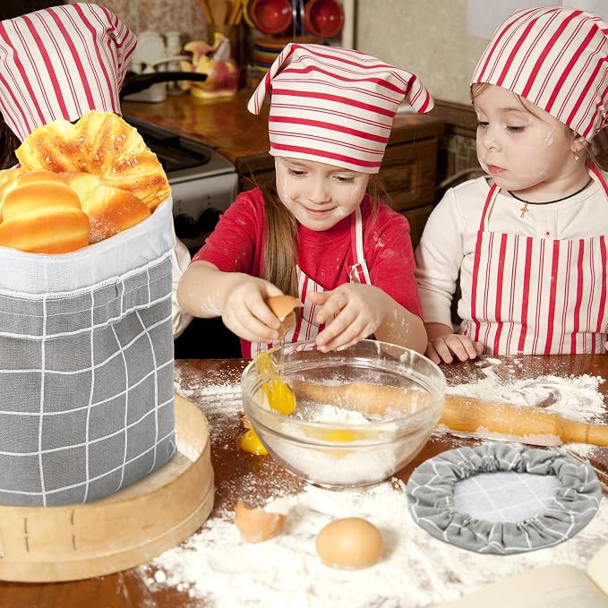 FoldTier 6 Pcs Bread Bags for Homemade Bread with Bowl Cover, 4 Linen Reusable Bread Bag TPU Plastic Lined Sourdough Bread Bags 2 Elastic Reusable Bowl Covers for Bread Proofing Cover for Storage Gray