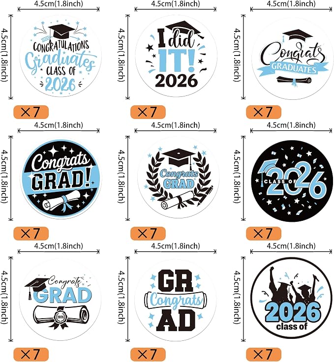 63 PCS Edible 2026 Graduation Cupcake Toppers Congrats Grad Class of 2026 Cake Decorations Edible Diploma 2026 Grad Cap Cupcake Picks for 2026 Graduation Party Cake Decorations Supplies Light Blue