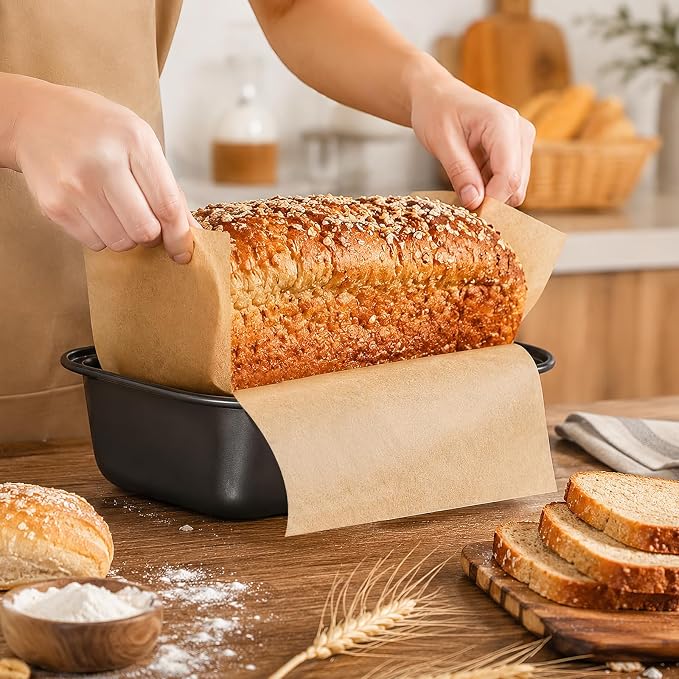 HUAKENER Loaf Pan with Liners Set: 3-Pack Nonstick 9 x 5 Inch Bread Loaf Pan and 100 PCS Loaf Liners for Homemade Bread Cake Sourdough Banana Sandwich Bread