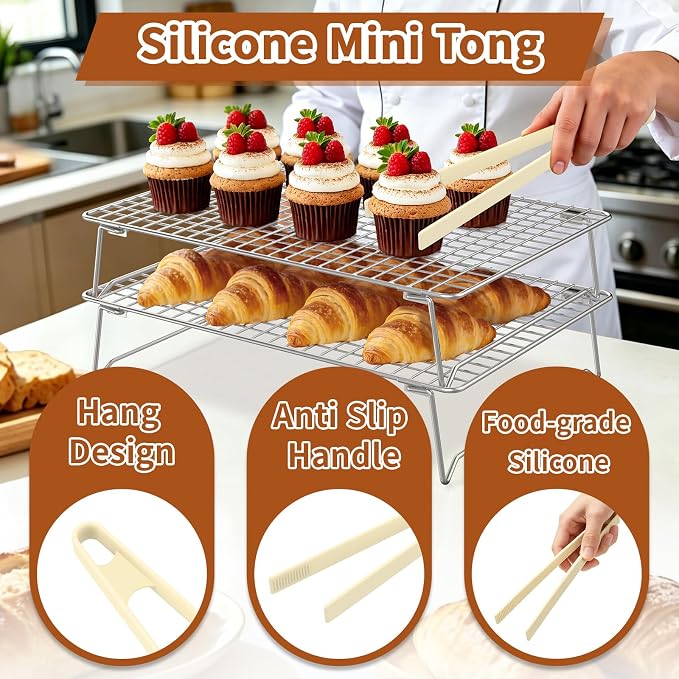 2-Tier Cooling Rack for Baking, 304 Stainless Steel Stackable Wire Baking Rack, Oven & Dishwasher Safe, Fits Half Sheet Pan for Roasting, Bacon, Cooling & Air Fryer Cooking, 13.4"x9.4"