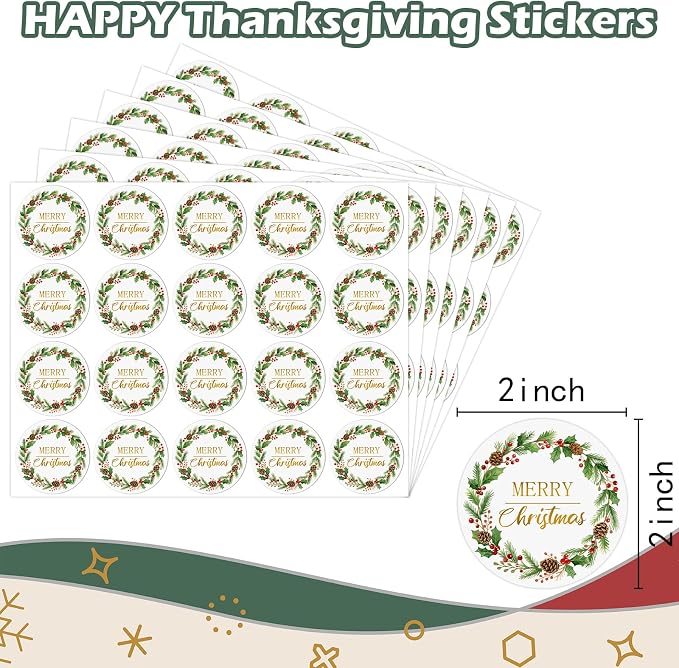 Louise Maelys 2 Inch Merry Christmas Stickers- 120PCS Christmas Envelope Seals Labels Stickers Holiday Labels for Gift Envelope Holiday Decorations