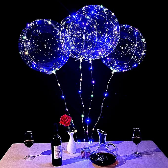 LED Bobo Balloons 10 PACKS,20 Inches Light Up Balloons Helium Style,Glow Bubble Balloon for Christmas Wedding Birthday Valentines Day Halloween Party Supplies Decorations (Colorful)