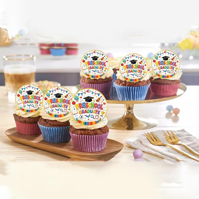 60 PCS Edible 2026 Preschool Graduation Cupcake Toppers 2026 Graduations Cake Decorations Edible Class of 2026 Grad Cap Cupcake Picks for 2026 Kindergarden Graduation Party Cake Decorations Supplies