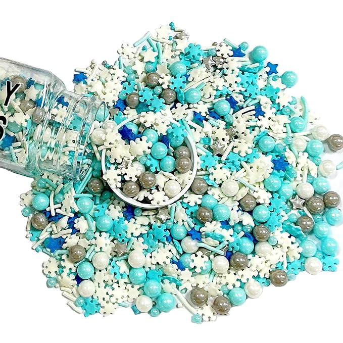Homipooty Snowflake Sprinkles for Cake Decorating 85g/2.99oz Edible Snowflake Pearl Sugar Sprinkle for Baking, Cookies, Ice Cream, Cupcake Toppers, Halloween Christmas Supplies