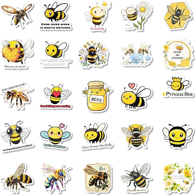 Bee Stickers,100pcs Bee Flower Motivational Inspirational Decals for Water Bottle Laptop Journal Scrapbook Phone Case Cute Animal Honey Bee Decor Stickers Gift