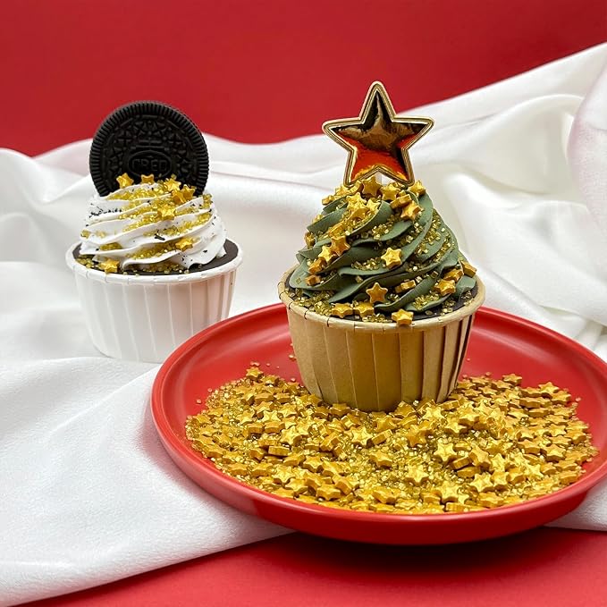 Gold Sprinkles for Cake Decorating, Star Sanding Sprinkles Mix for Cookie Baking Ice Cream Brownie Cupcake Toppings
