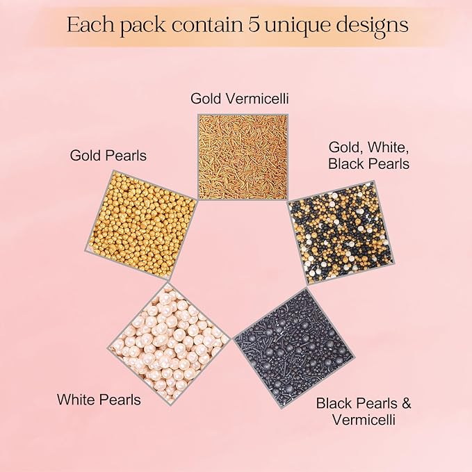 Confect Sprinkles- Red Carpet Glam Cake Decorating Sprinkles – Edible Black, White & Champagne Gold Dragees, Gold & Black Jimmies Mix – Sprinkle Mix for Cakes, Cupcakes, Cookies & Dessert Decoration- Vegan, Gluten-Free, Nut-Free, Soy-Free, Dairy-Free, ...