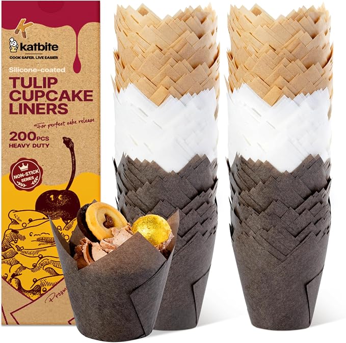 Katbite Tulip Cupcake Liners Holders 200PCS, Muffin Baking Cups, Cupcake Wrapper for Party, Wedding, Birthday, Christmas