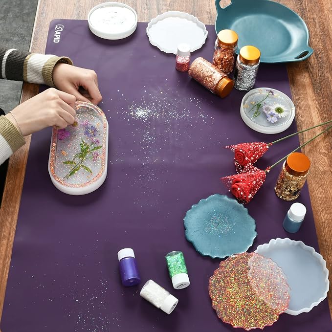 Sapid Extra Large Silicone Sheet for Crafts, Thick Silicone Jewelry Casting Mats, Nonstick Nonslip Silicon Mat for Epoxy Resin, Art Painting, Heat- Resistance Counter Mat (15.7"×23.6", Purple)