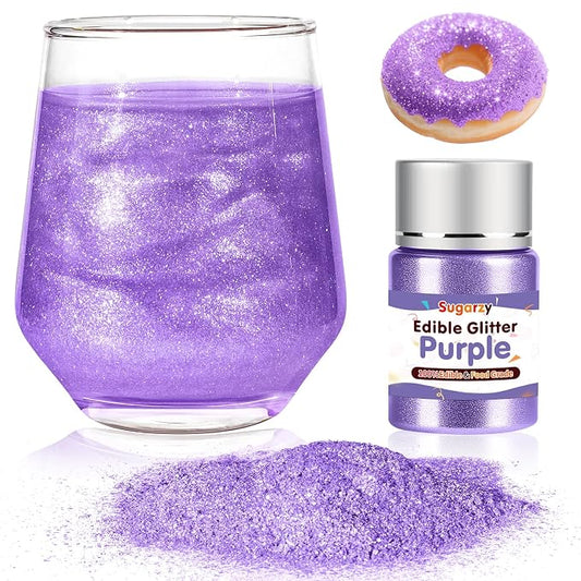 Edible Purple Glitter for Drinks,Food Grade 10g Purple Sprinkles Cake Decorating Supplies,Edible Luster Dust for Cocktail Beverages,Food Coloring Shimmer Powder for Baking,Cake Cupcakes Cookies Drinks Candy Strawberries Birthday Party Decorations