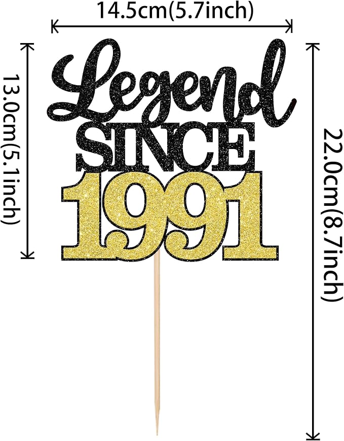 1 PCS Legend Since 1991 Cake Topper Black Gold Glitter Thirty Five Happy 35th Birthday Cake Pick Hello 35 Cheers to 35 Years Cake Decoration for 35th Birthday Anniversary Party Decorations Supplies