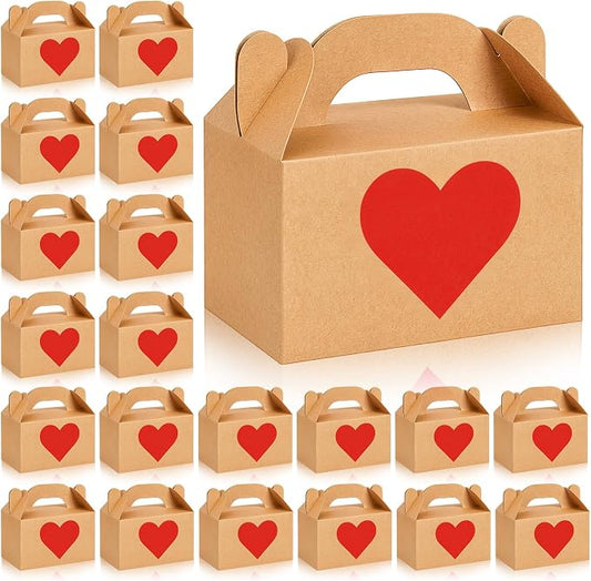 Colarr Mother's Gift Treat Boxes Hearts Prints Galentine Cookie Boxes with Handles 5.9 x 3.5 x 3.5 Inches Goodie Candy Container Kraft Paper Party Favor Holder(100 Pcs)